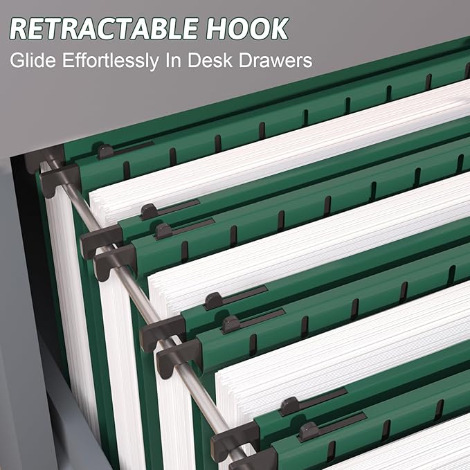 Nordun Plastic Hanging File Folder Extra Capacity,12 Pack Reinforced Hang Folders with Heavy Duty 2 Inch Expansion,Filing Cabinet Folders Letter Size,Hanging Organizer Designed for Bulky Files(Green)