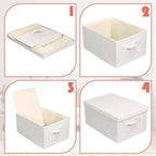 Large 17''x12'' Quart Collapsible Stackable Storage Bins with Lids, 6 Packs Off White Fabric Closet Boxes with Lids, Storage Cube Baskets Container Organizers for Bedroom Office(17''x12.2x''8'')