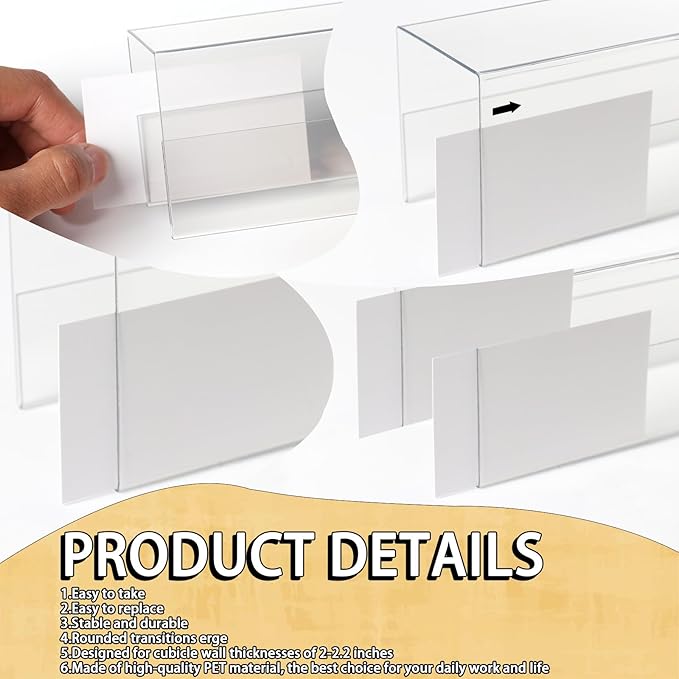 2X8 PET Cubicle Name Plate Holders Cubicle Name Plate Sign Holder Wide 2.2 in Name Plate Bracket Double Sided Nameplates for Walls Material Changeable Cubicle Name Plate Holder for School Office (4)