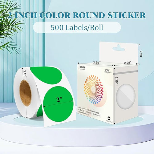 2 Inch Round Color Coding Labels (500 Count) - Green Dot Stickers Circle Labels with Dispenser Box for Warehouse, Filing, Industrial, Office Organization