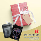 BWEGRHE Small Travel Wallets, Shackle Skull Slim Minimalist Front Pocket Wallet with Wristlet, RFID Blocking PU Leather Credit Card Holder with ID Window Change Purse for Men Women