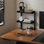 ART-GIFTREE Clamp On Desk Shelf 2-Tier, 12.5 inche Wood Shelving Unit for Office Desk/Gaming Accessories, Tabletop Book Storage Rack, Shelf for Top & Under of Desk, Black