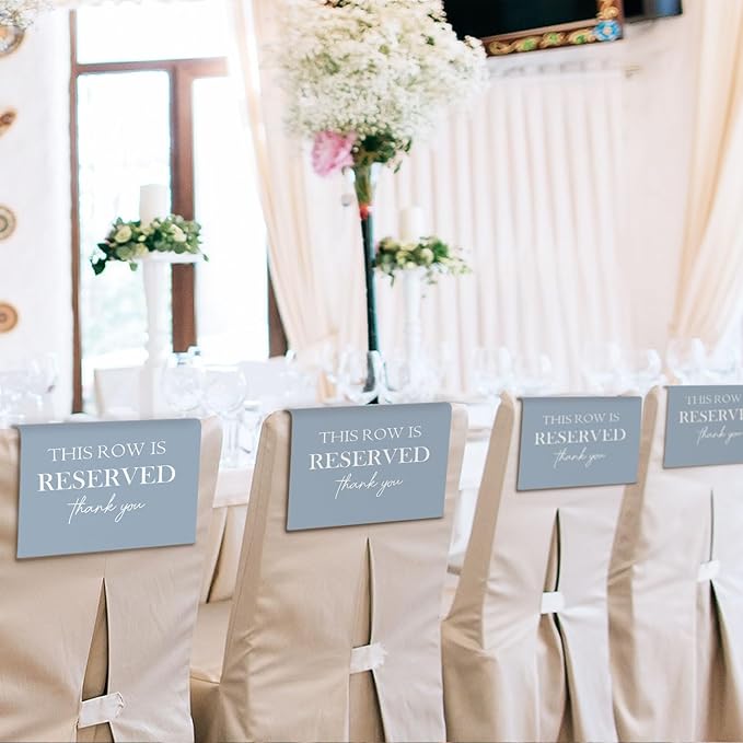 ChissNook Reserved Seating Chair Signs, This Row Is Reserved Pew Cloths Seating Placeholder for Church Pews, Dusty Blue Wedding Decorations for Reception Parties Event (Dusty Blue, 4 PCS)