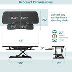 VERSADESK® PowerPro™ 48” x 24” Extra Wide Electric Sit-to-Stand Desk Converter w/ Keyboard Tray for Home or Office | USB Charging Port | Supports Multiple Monitors | Lifts 80 lbs. - Black