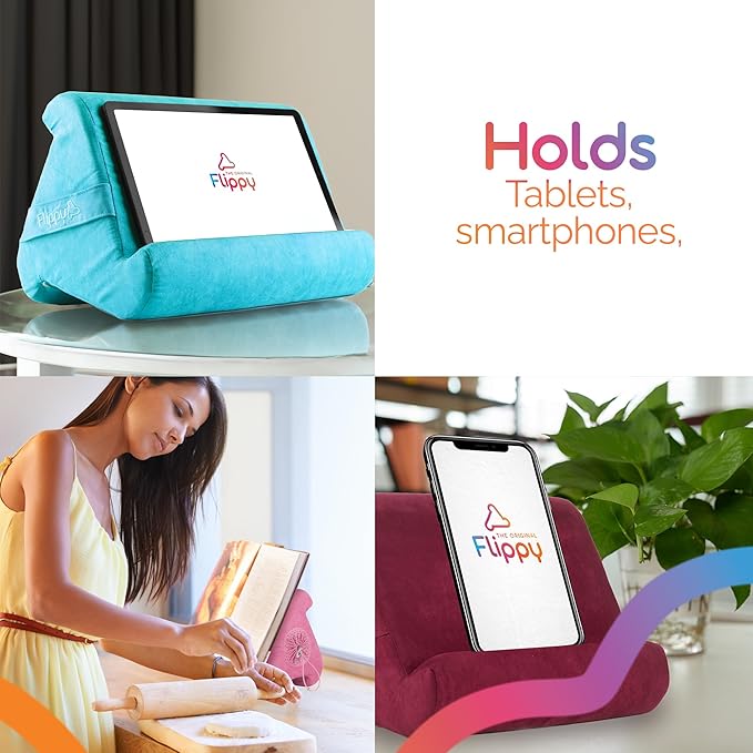 Flippy Original Tablet Pillow Stand & iPad Holder, Gift for Book Lovers & Readers, Multi-Angle Stand with Storage for Lap, Desk & Bed, Compatible with Kindle, Fire, iPad & Samsung, True Blue