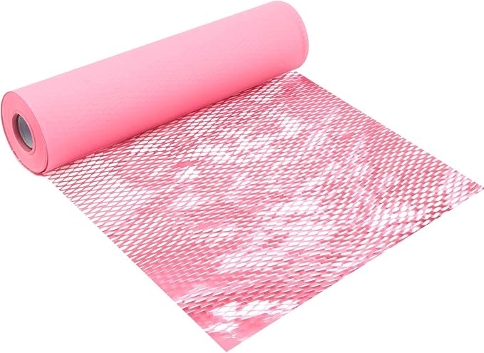 JAPCHET 15 In x 164 Ft Pink Honeycomb Packing Paper, Honeycomb Paper with Sticker Labels and 10 m Rope Honeycomb Wrap Roll for Packaging and Shipping