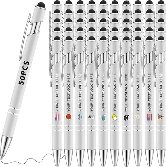 Personalized Pens 50pcs with Stylus Custom Ballpoint Pens in Bulk Engraved with Logo Text Personalized Bulk Black Ink for Office College Business