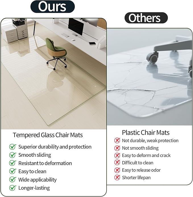Koonmi Tempered Glass Chair Mat for Hardwood Floors & Carpets, 40" x 80“ Transparent Heavy Duty Office Floor Protector with Noise-Free Gliding Shatterproof for Home Office Desk