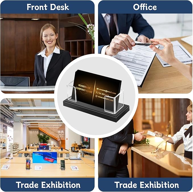 Acrylic Business Card Holder for Desk, Clear Business Card Display Stand with Black Base for Desk -2-Piece Gift Card Organizer for Office Desktop, Conferences, and Exhibition Receptions