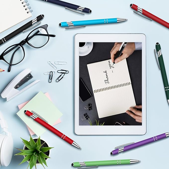 Tenare 12 Pieces 2 in 1 Stylus Metal Ballpoint Pen with Stylus Tip, 1.0 mm Black Ink Ballpoint Pen for Touch Screens(Vibrant Colors and Silver)