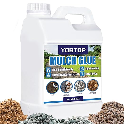 YOBTOP Rock Glue for Landscaping - 64oz Professional Strength Mulch Glue for Rocks Pea Gravel Pine Straw | Non-Toxic Fast-Drying Weather-Resistant for Patios Walkways Driveways Garden Borders