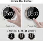 Rechargeable Magnetic Kitchen Timer,LED Countdown/Up Timer, Supports USB-C Charging,with Loud Alarm,3 Preset Quick Times(5/15/25m),Perfect for Kitchen Cooking, Studying, and Fitness (Brown)