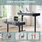 wow97e Electric Standing Desk with 3 Storage Drawers, 55x22 Inch Adjustable Height Office Computer Desk w/One-Piece Desktop & Power Outlets,Sit to Stand Up,Gaming Table for Home and Study, Black