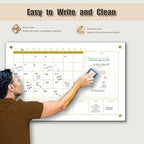 Glass 3-1 Golden Monthly Dry Erase Calendar Whiteboard for Wall,24"x 36",Frameless Mounting,Office/School/Home, Frameless Large Planner White Board