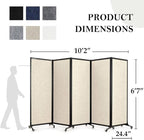 Upgrade Version Room Partition and Divider, Freestanding Rolling Dividers with Wheels,Office Privacy Screen Divider Wall,Classroom Felt Dividers,10'6"L* 6'7"H,5 Panel,Beige