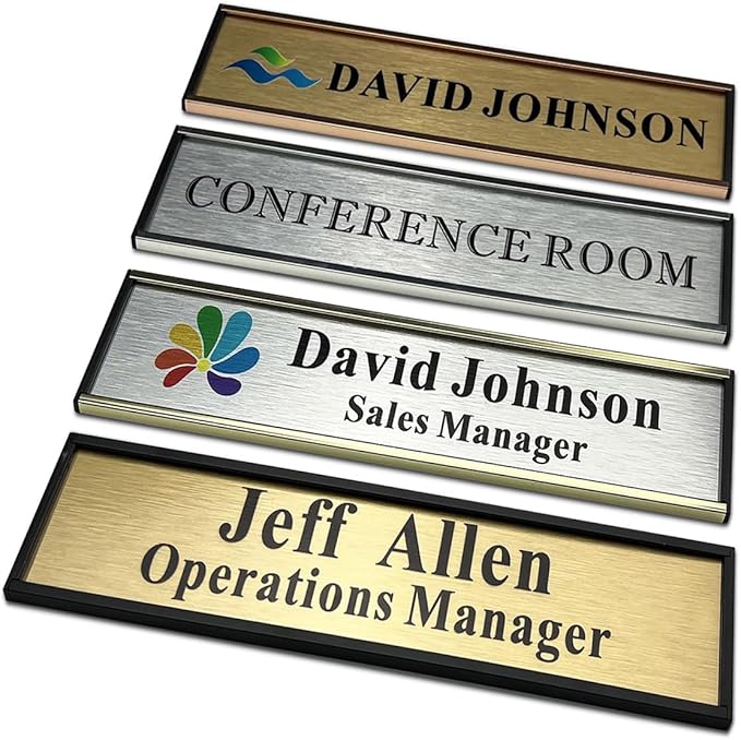 SINKAA Personalized Name Plate for Door or Wall, 2 x 8 inch Custom Office Aluminum Door Name Plates with Two Lines Custom Text, Office Gifts for Coworkers Boss Teacher, Employee Appreciation Gifts
