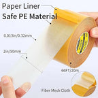 MILEQEE 4Pack Double Sided Tape Heavy Duty, 2in x 66FT (264FT Total), Super Sticky Resistente Clear Tape, Universal High Tack Strong Wall Adhesive with Fiberglass Mesh,Easy Use Mounting Tape