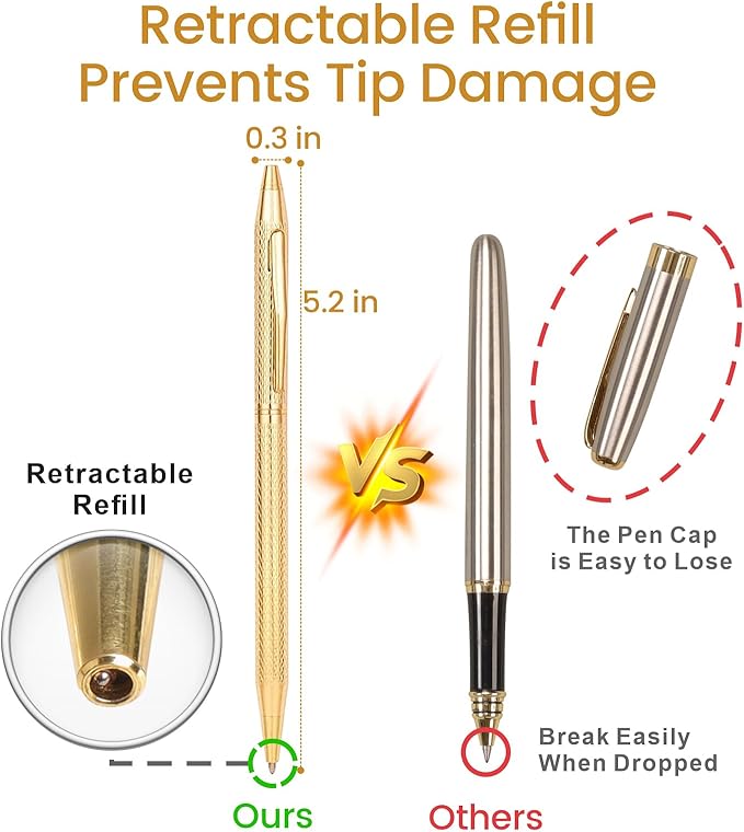 Cambond Ballpoint Pens Gold Pen - Nice Pens for Wedding Guest Book for Gift Smooth Writing Pen with Black Ink 1.0mm Medium Point, 3 Pens with 3 Refills (Gold)