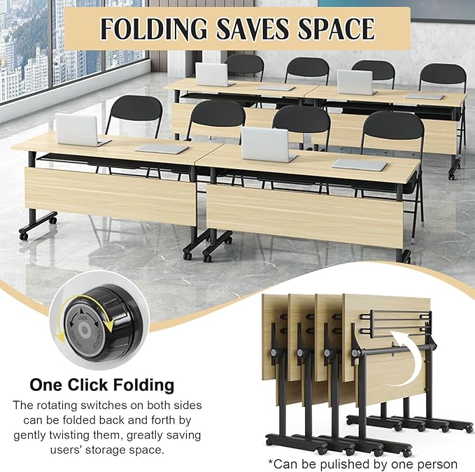 JEHUJD Conference Table,55.1''Folding Conference Room Table for 4-12 People,Mobile Flip Top MeetingTraining Table with Different Coulor and Styles for Offices, Classrooms,Meeting Room (2, G)