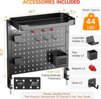 ARES WING Desk Clamp On Pegboard with 16 inches Organizer Shelf, Adjustable Above or Under Desk Storage Shelf Holds 44 lbs, Magnetic Metal Peg Board for Office and Gaming Accessories, Black