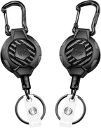 MNGARISTA 2-Pack Retractable Keychain, Heavy Duty 10 OZ Retraction 3K Carbon Fiber ID Badge Reel, Carabiner Badge Holder Hook Upgraded 31.5" Stainless Steel Cord Lanyard with Clip Strap and Key Ring