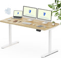 FLEXISPOT Solid Rubberwood Electric Standing Desk with Elegant Oval Legs, 63"x24" Height Adjustable Desk for Home Office & Living Spaces (White Frame)