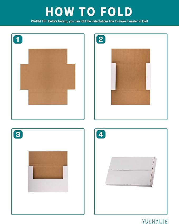 YUSHYIJIE 9x6x1.3 inch Small Shipping Boxes, Multi-Depth Flat Cardboard Boxes with Fragile Stickers for DVD Shipping, Packing, Moving, Storage, White, 25 Pack