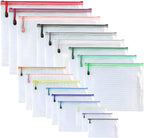 Oaimyy-18 Pcs,Plastic Mesh Zipper Pouch Document Folders Bag Zipper Zip File Folders for Office Supplies, Travel,Organizing Storage (6 Sizes, Multicolor)
