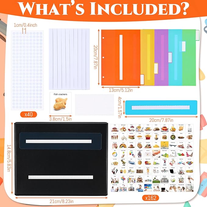 Communication Book Bulk 162 Laminate Icon Picture Cards with 5 Multicolor Dividers 1 Sentence Strip for Autism Vocabulary Language Speech Articulation Learning Supplies(Real)