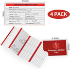 4 Pack Emergency Medical Information Id Card Red Medical Condition and Emergency Contact Id Wallet Card Medical Alert Wallet Card Pocket Size Medication List and Medical Cards for Caretakers (Red)