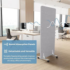 MORDEER 70.8" W x 63" H Freestanding Partition Room Dividers, Acoustic Panels with Wheels, 3 Soundproof Privacy Panels for Office, Reception Room, School, Hospital, Light Grey