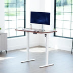 VIVO Electric 48 x 30 in Standing Desk, Memory Height Adjustment, 1B Series, Holds 220 lbs, One-Piece Dark Walnut Top, White Frame, DESK-KIT-1W5D