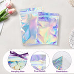 100pcs 6x9 inch Holographic Resealable Packaging Bags for Small Business Supplies- Cute Small Plastic Color Smell Proof Ziplock Foil Pouch Baggies for Lip Gloss Soap Party Food Storage