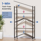ALANNG 40" W Foldable 5-Tier Storage Shelves with Wheels, Adjustable & Removable Metal Rack, Heavy Duty Rolling Organizer for Kitchen, Garage, Closet, Pantry, and Office (Black,3 Pack)
