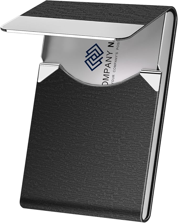 Business Card Holder with Ultra Slim Design, Business Card Case with Premium PU Leather, Suit Pocket Metal Card Holder for Women/Men, Magnetic Closure Quick Access Cards
