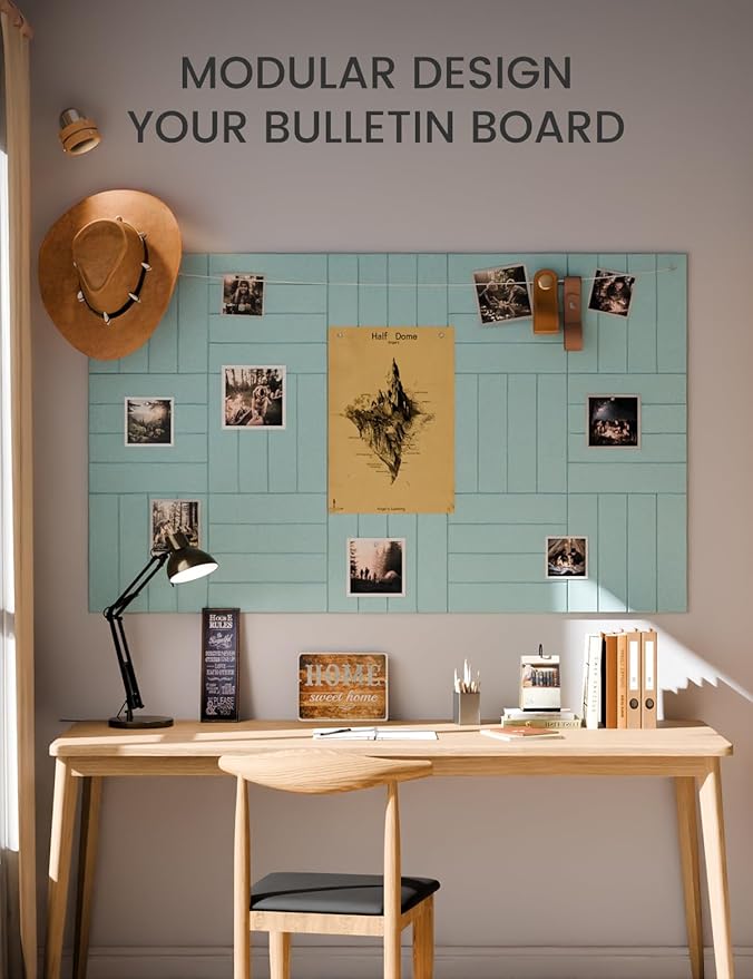 Large Felt Bulletin Board 36"x24" Cork Board Alternative - 6 Pack with 40 Safe Removable Adhesive Tabs, Cork Boards for Walls for Home Office Classroom Pin Board-Seafoam Blue