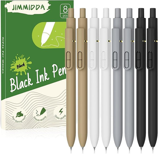 8Pcs Gel Pens with Black Ink, Fine Point Smooth Writing Pens, Quick-dry Gel Retractable Pens for Journaling Note Taking, Cute Office School Supplies for Adults Kids (0.7mm, Regular)