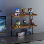 ART-GIFTREE Clamp On Desk Shelf 2-Tier, 16.5 in Wood Shelving Unit for Office Desk/Gaming Accessories, Tabletop Book Storage Rack, Shelf for Top of Desk, Brown