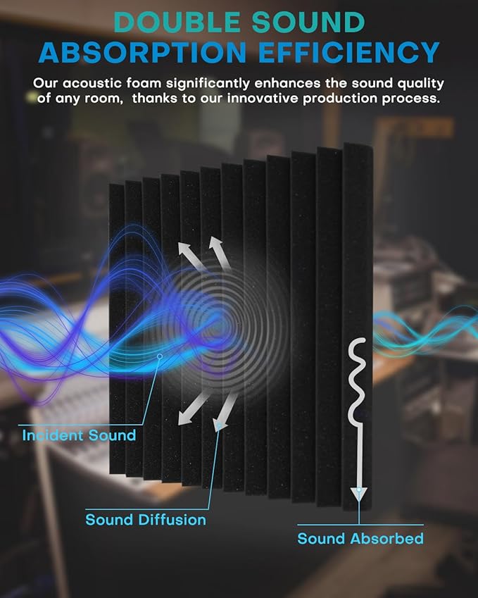 96 Pack Sound Proof Foam Panels for Walls, 1 X 12 X 12 Inches Acoustic Foam Panels, High Density Acoustic Panels Sound Absorbing, Noise Cancelling Studio Wedges Red + Black (NOT INCLUDE ADHESIVE)