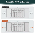 Silverware Organizer Large, Magnetic Connected Expandable 13 Slots Silverware Drawer Organizer from 21 to 37.4 Inches, Adjustable Flatware and Cutlery Holder, Bamboo Utensil Tray for Kitchen White