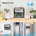 KZWKRG 4 Tier Magnetic File Holder, Large Capacity Mesh Hanging Wall Organizer Vertical Magnetic Hanging File Organizer, Magnetic File Folder Holder for File Cabinets, Office, Whiteboard (Black)