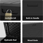 PATIOEASY Outdoor Storage Box 260GAL Waterproof Resin Deck Box,UV-Resistant Lockable Package Delivery Bin for Garden Tools,Large Patio Outside Cushions,Pool Accessories Supplies,Chest,Furniture,Brack