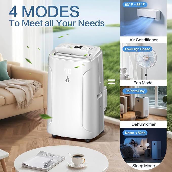 12,000 BTU Portable Air Conditioners Cools up to 550 Sq.Ft 4-in-1 Poratble Ac Units for Room with Cooling Dehumidifier Fan Sleep Mode 24h Timer Remote Control and Window Installation Kit Included