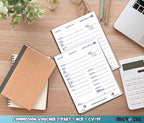 Commission Voucher Book CV-59-3 Part Carbonless Forms, Triplicate NCR Receipt Book, Snap-Out Pre-Punched with File Holes Commission Vouchers, Blue Ink, 4.25 x 5.625 Inch - Pack of 300