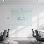 Glass Dry Erase White Board - 48"X36" Magnetic Whiteboard Large Frameless Boards with Super Strong Magnets for Office, School and Home Wall