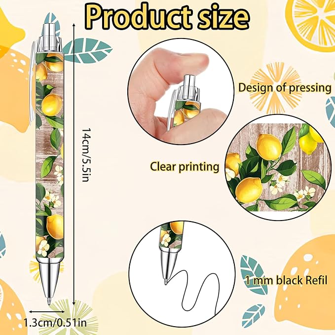 Idealmuzik Lemon Pens Set – Fun Citrus-Themed Pens for Girls, Students, and Stationery Lovers – Smooth Writing Ballpoint Pens for School, Journaling, or Gifts – Bright and Cheery Design, 8 Pack