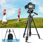 PULUZ Camera Tripod, 55"/139cm Lightweight Portable Travel Outdoor DSLR Tripods for Camera Phone Video Recording Tripod Stand, Cellphone Clip for Smartphone Live Streaming Vlog