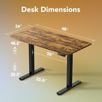 HUANUO 48" x 24" Electric Standing Desk Adjustable Height, 4 Memory Height Settings, Headphone Hook, Cable Manager, Sit Stand Up Desk for Home Office & Computer Workstation, Vintage Brown