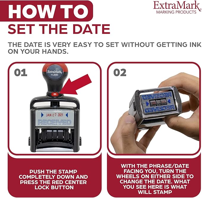 Heavy Duty Style Office Date Stamp with Due by: - Self Inking Dater - Style C - Black Ink Color