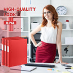 Henoyso 16 Pcs 3 Ring Binder 0.5 Inch Round Fits Letter Size 8.5'' x 11'' Paper Plastic Flexible Binder Bulk Holds 140 Sheets with 1 Pockets Versatile Organizer for Home Office School (Red)